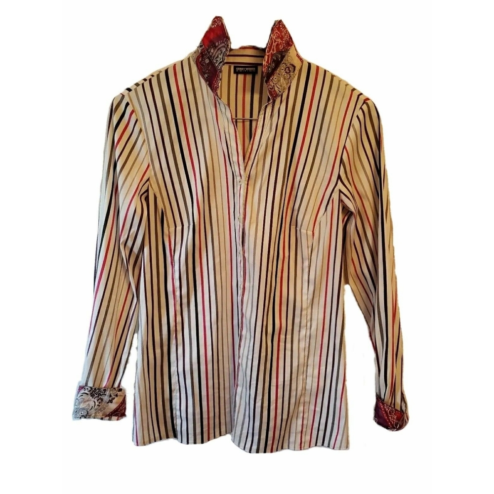 Gerry Weber Edition White Stripes Paisley Collared Button Dress Shirt 6 M Medium
